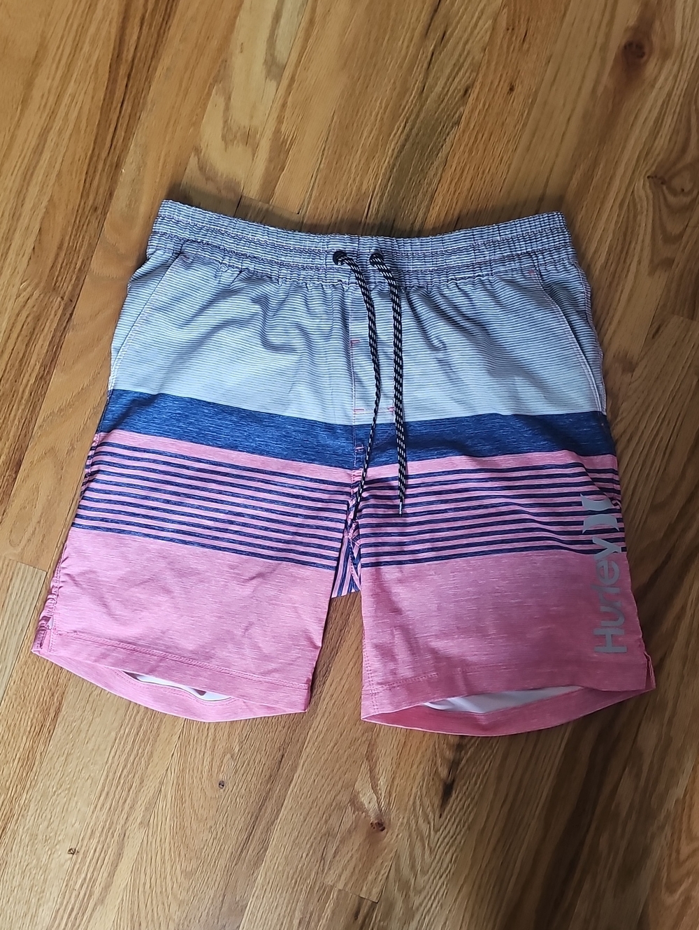 Hurley Coral & Tan Striped Swim Trunks